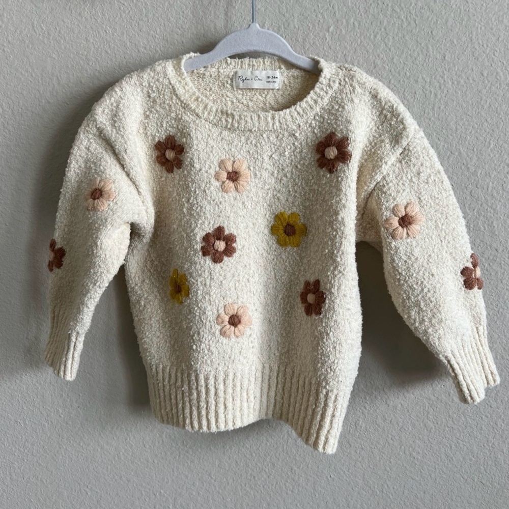 Rylee + Cru Cream Sweater with Floral Accents